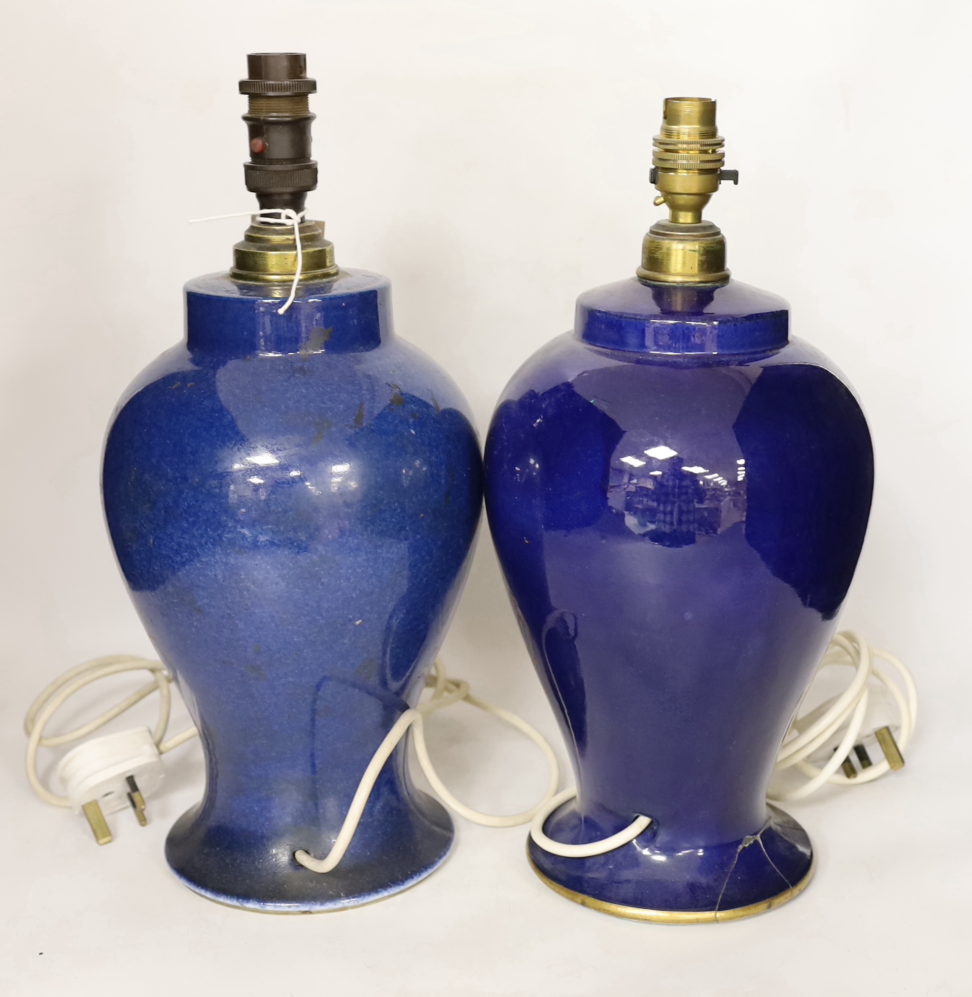 Two T. Goode & Co. powder blue glazed table lamps